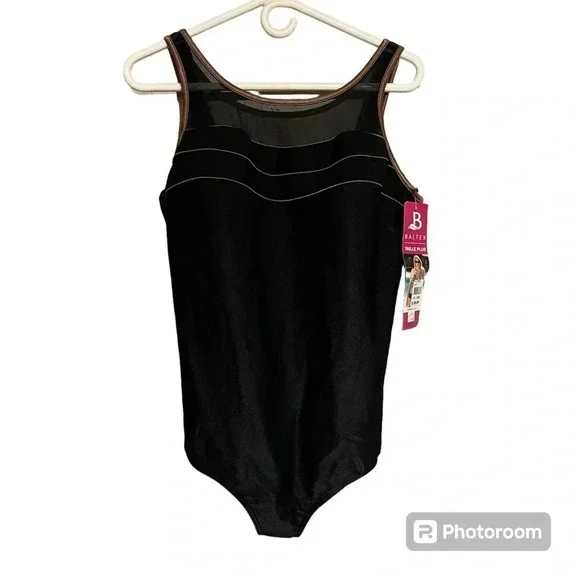 Baltex Full Figure One Piece Swim Suit NWT Size 22W Black Thick Straps Padded - Picture 1 of 11